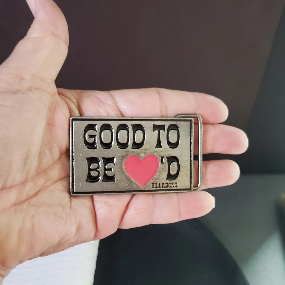 BILLABONG Y2K Good To Be Loved Heart Belt Buckle Silver Pink Surf Skate Bling